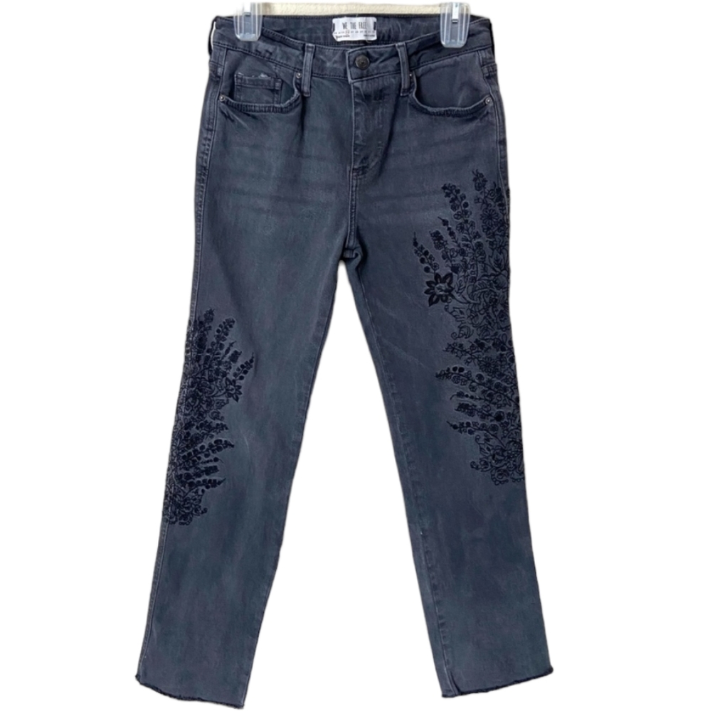 Free People Embroidered Girlfriend Ankle Jeans